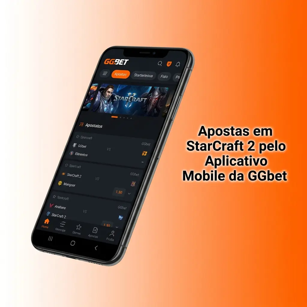 Aplicativo GGbet no celular mostrando apostas ao vivo em partidas de StarCraft II com odds e interface esports