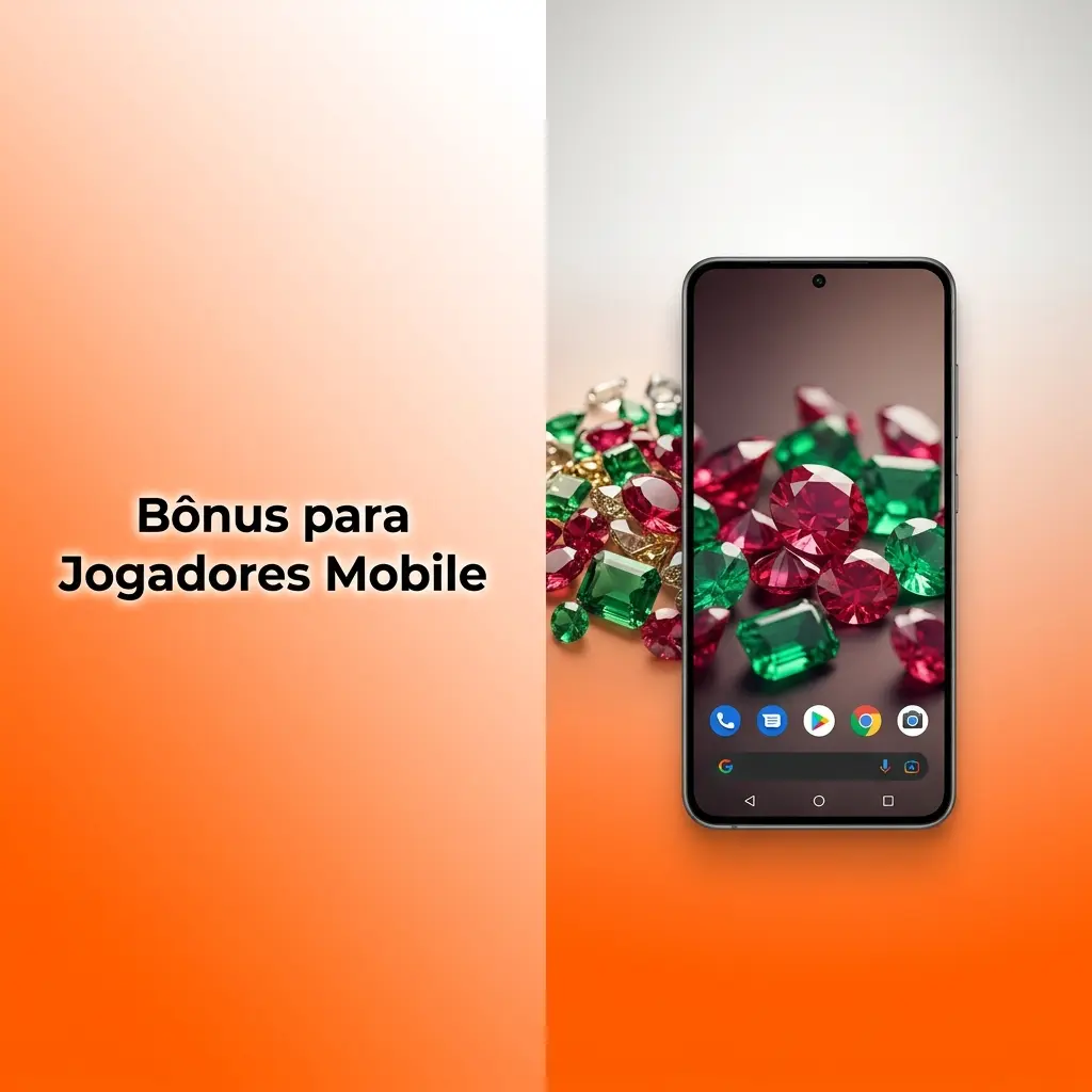 Tela do app mostrando bônus para jogadores mobile, pacote de boas-vindas e promoções de cassino e esportes no menu